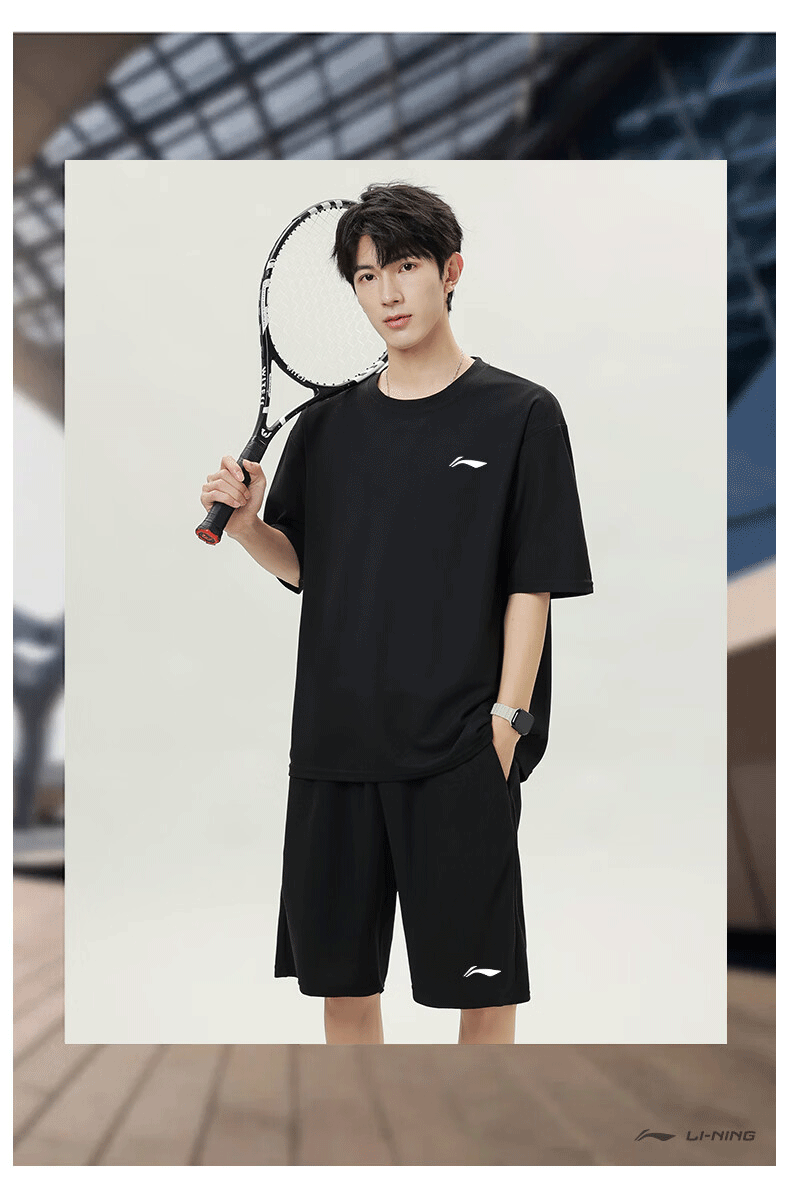 Li-Ning Men's Running Sports Set Quick-Dry Ice Silk Short Sleeve and Shorts Summer New Badminton Basketball Fitness Training Suit 2