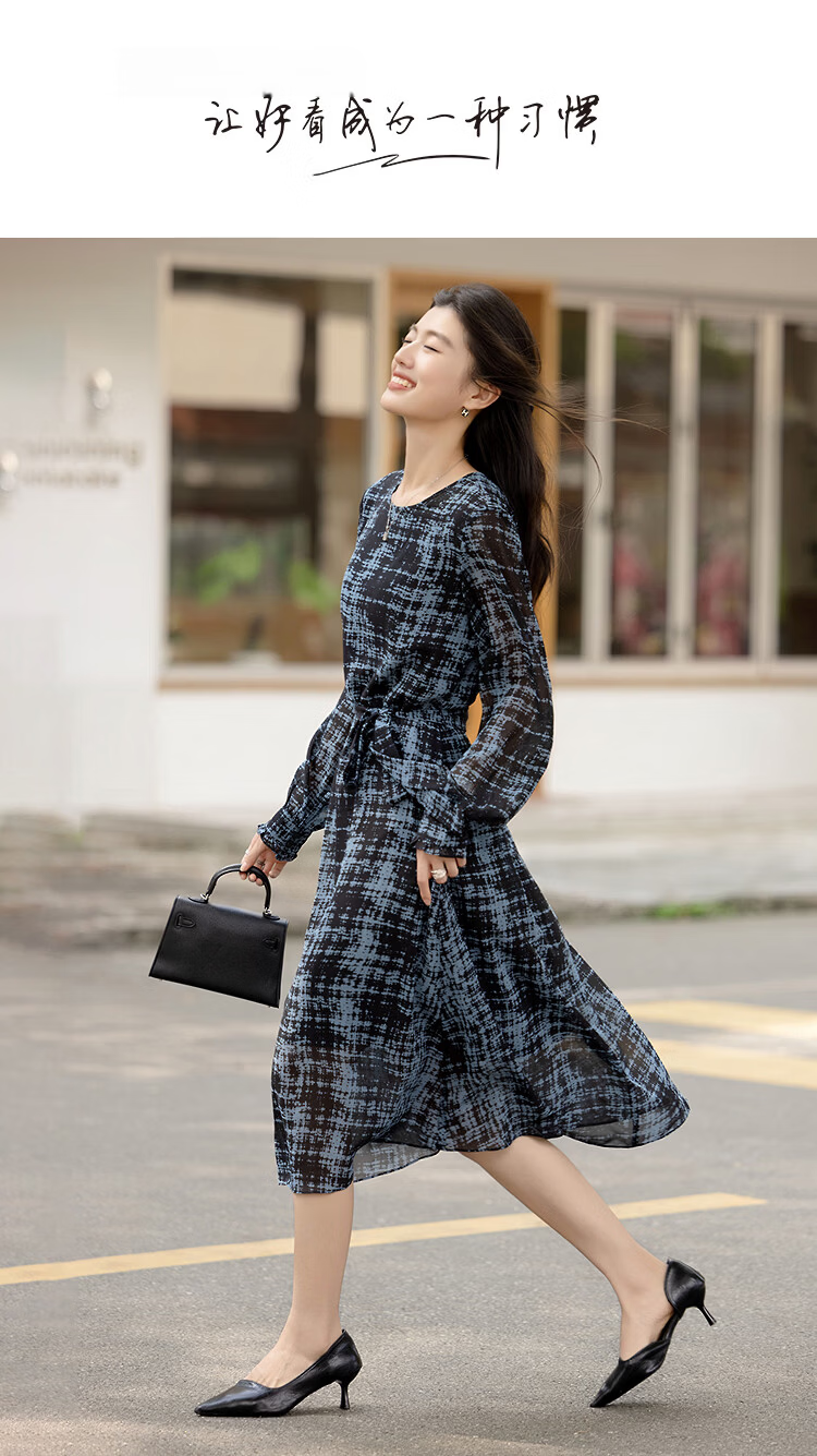 Demana Romantic Chiffon Season Spring Elegant Lightweight Round Neck Waterdrop Button Loose Petite Women's Dress 1