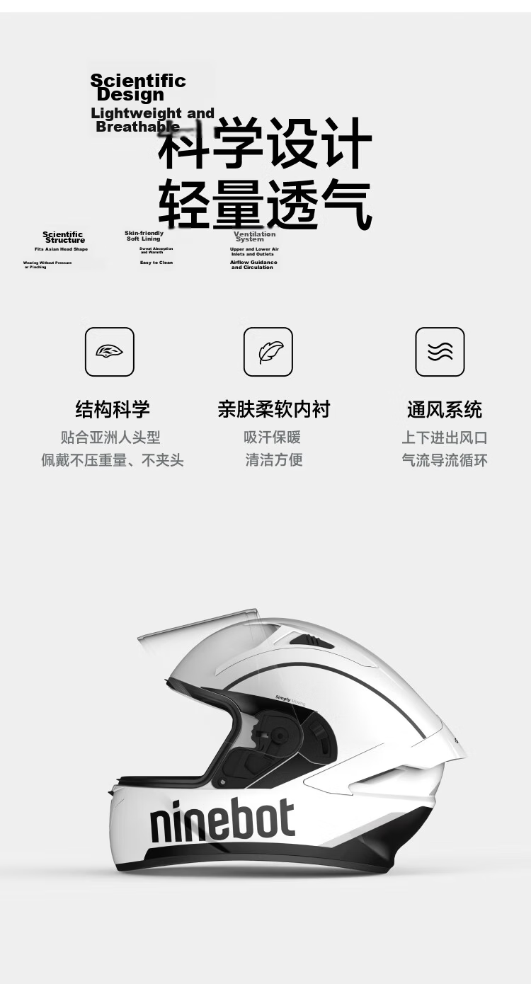 Ninebot New National Standard 3C Certified Electric Bicycle Motorcycle Helmet Unisex Electric Scooter Safety Helmet Lightweight Comfortable Full Face Snow White XL 4