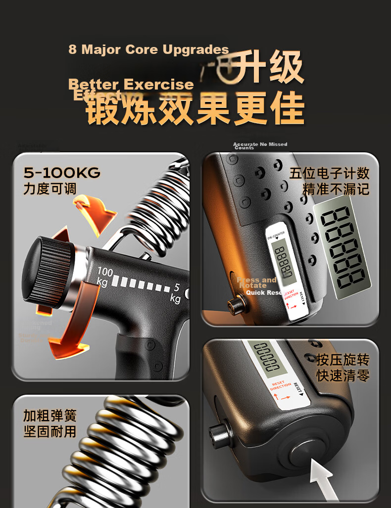 Peak Adjustable Hand Grip Strengthener with Counter for Men and Women, Professional Arm and Finger Rehabilitation Fitness Equipment, 5-100KG 2