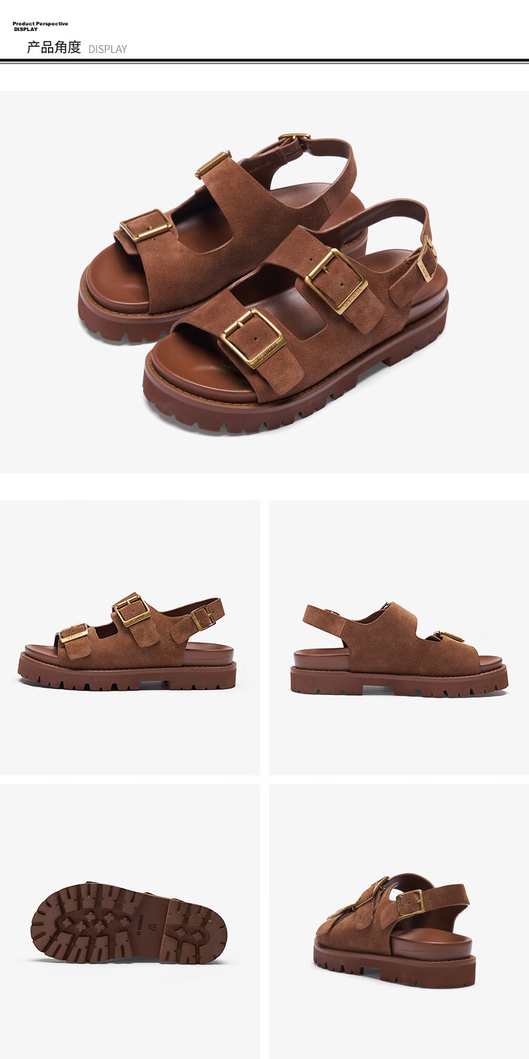 Larsdan Summer New Round Toe Thick Sole Beach Casual Double Strap Birkenstock Sandals Women 32401 Cinnamon Brown BRS 38 12