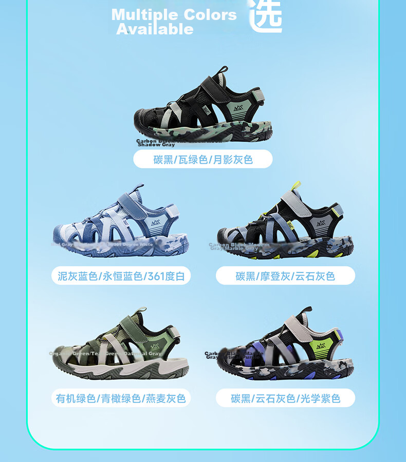 361° Kids Sandals 26 Summer Boys Girls Breathable Closed-Toe Anti-Collision Beach Frame Shoes Black Size 38 3