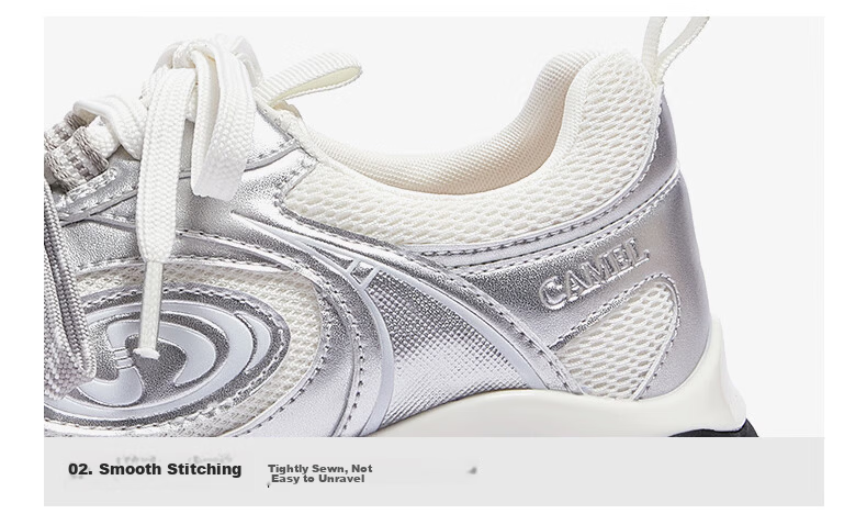 CAMEL Crescent Sweet Cool Double Strap German Training Shoes Women Casual Sports Shoes L26A255050 Silver/White (Leather) Size 37 15