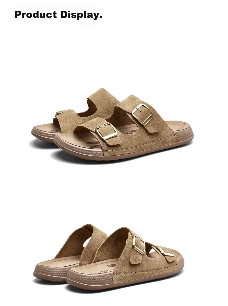 Eierkang Men's Soft Sole Double Buckle Boken Style Slippers Retro Casual Sandals 96290W Khaki Size 41 17