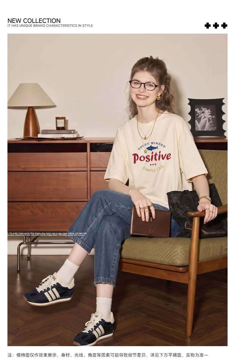 TonLion Cotton Short Sleeve T-Shirt for Women Summer New Loose Slim Fit Base Layer Half Sleeve Trendy Letter Design Top 2