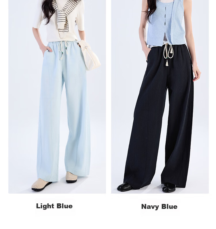 Free Style Wide-Leg Pants for Women Summer Thin 2026 New High Waist Slim Loose Linen Texture Straight Casual Trousers 13