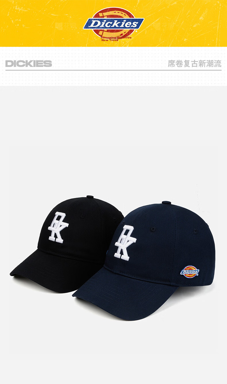 Dickies Embroidered Letter American Style Baseball Cap Unisex Trendy Casual Soft Top Duckbill Hat Black 1