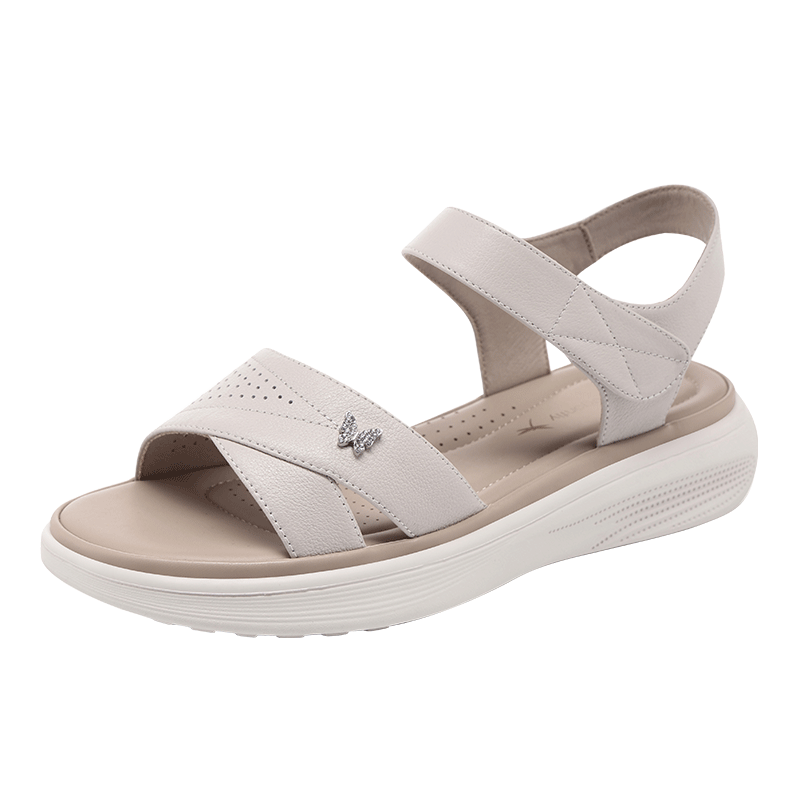 Red Dragonfly Women's Soft Sole Velcro Wear-Resistant Sandals Lightweight Non-Slip Flat Mom Shoes WTK265752 Off-White Size 35