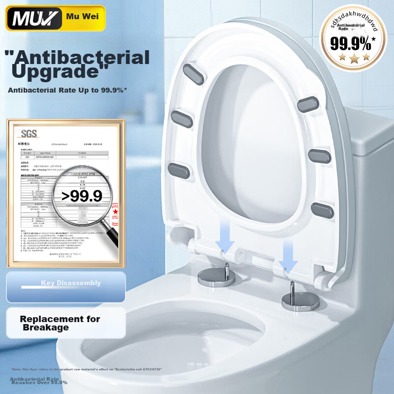 Muvi Antibacterial Universal U-Shaped Enlarged Thickened Toilet Seat Cover Slow-Closing Cushion Lid for Old-Style Toilets