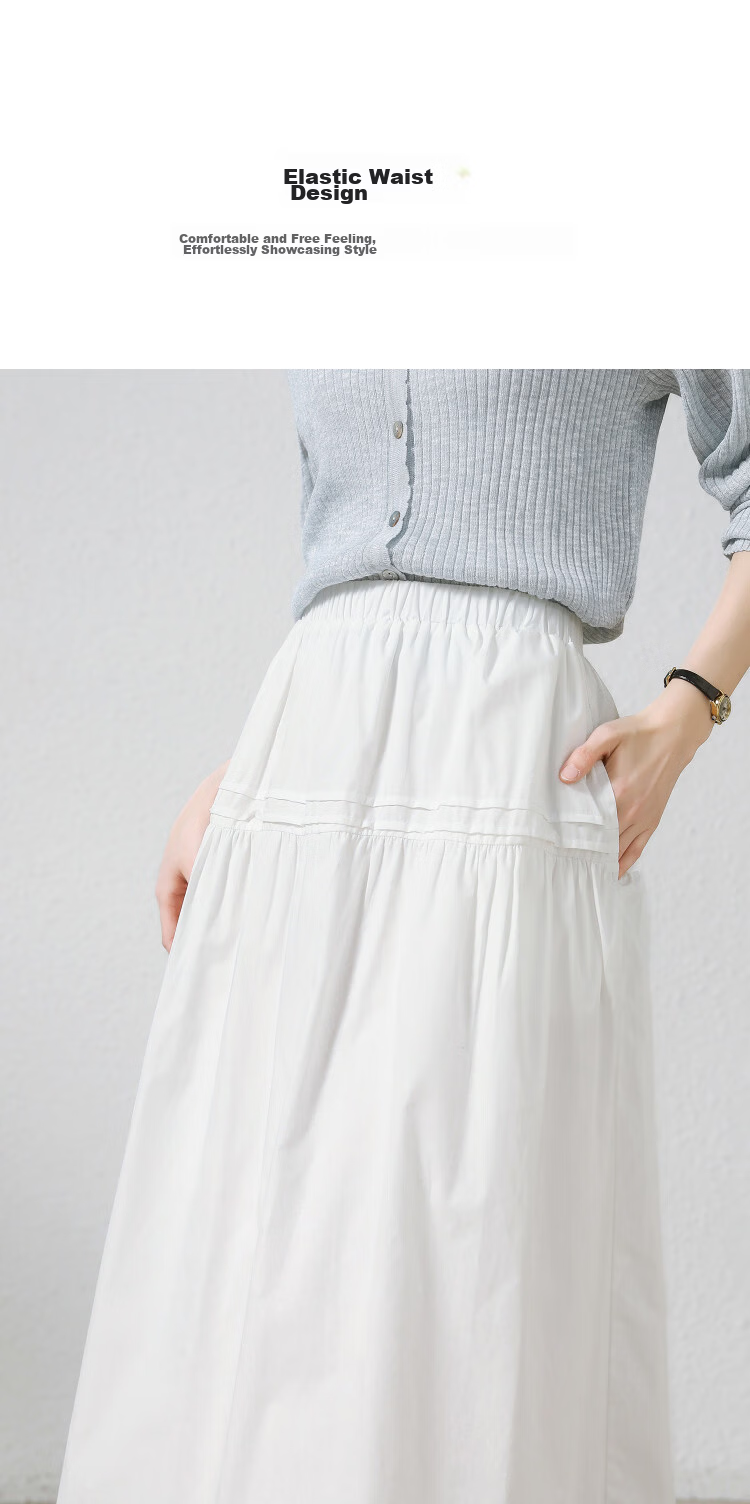 Demana [100% Cotton Poplin] Summer Elastic Waist Lace Splice Mid-Length Loose A-Line Slimming Skirt for Women Premium Quality 7