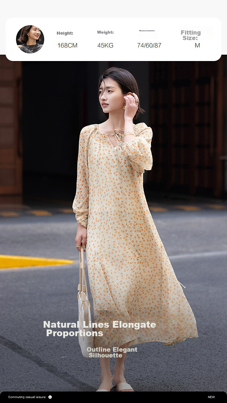 Demana [Flowers and Poetry] Spring Elegant Style Bubble Plaid Chiffon Printed Loose Slimming Dress for Women High-End Feel 8