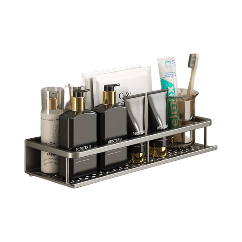 YOUQIN Bathroom Storage Rack, Space Aluminum, No Drilling Required, Wall-Mounted, Gunmetal Gray, Draining Organizer Shelf, 40cm