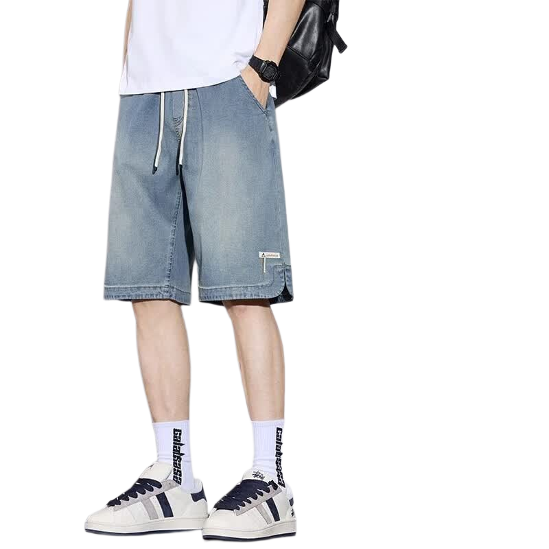 ROMON Tencel Denim Shorts Men Summer Thin Loose Straight Ice Silk Five-Point Pants Vintage Blue 4XL