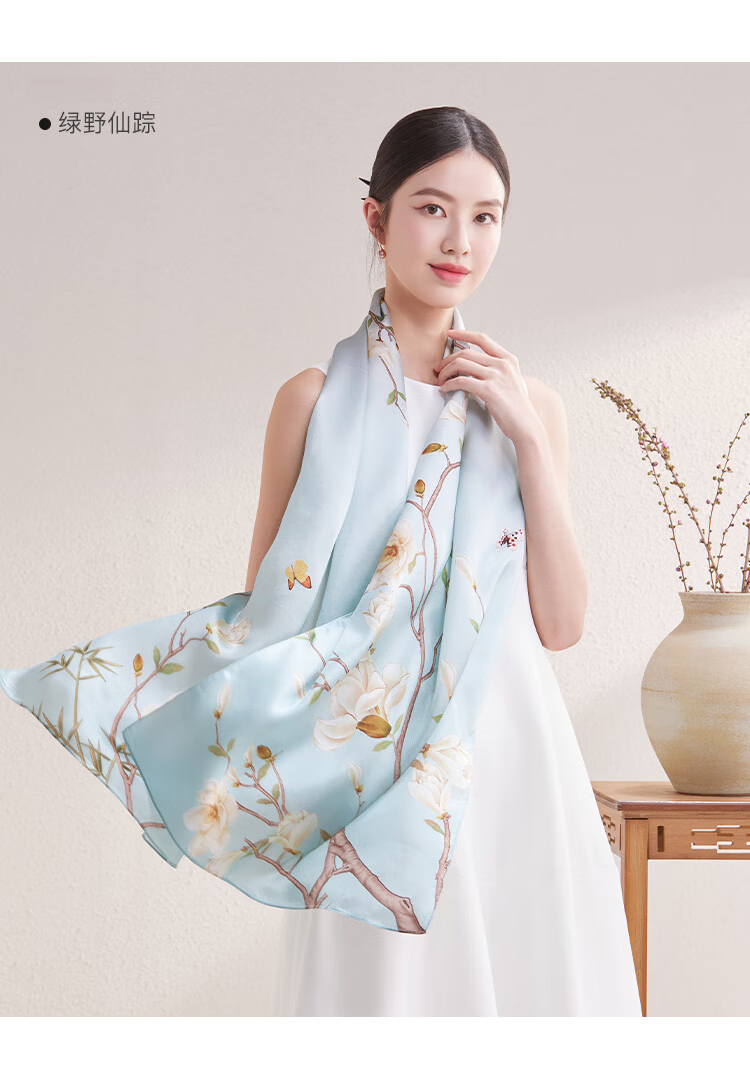Shanghai Story 100% Mulberry Silk Satin Printed Scarf Gift Box for Mom and Elders Birthday Present 29