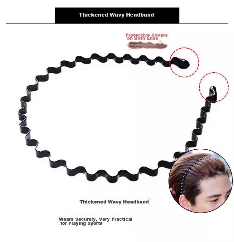 Banjeni Men's High Crown Hair Clip Headband Wide Daily Wear Large Sports Invisible Teeth Back Hair Fragment Non-Tightening 3