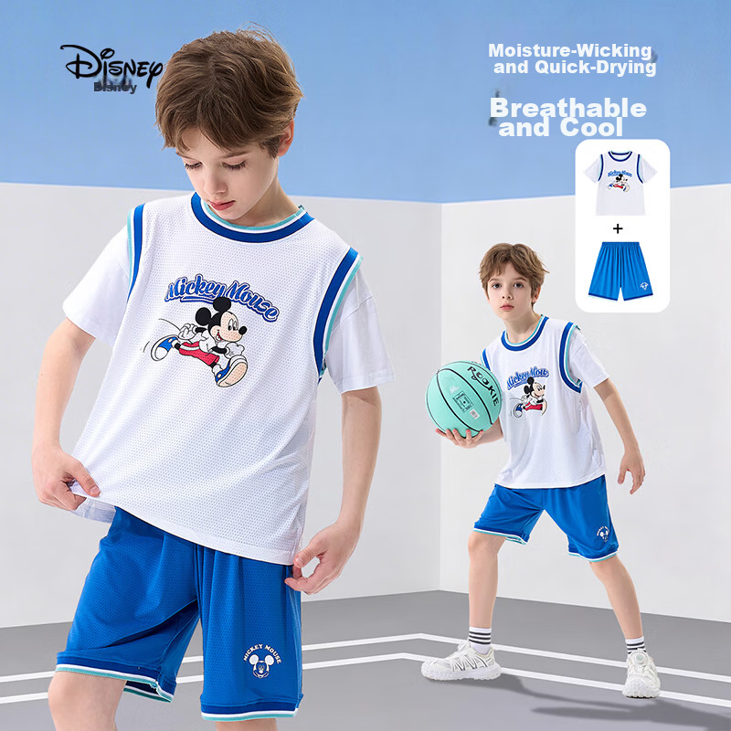 Disney Boys Summer Outfit 2026 New Stylish Kids Short Sleeve Quick-Dry Sports Two-Piece Set