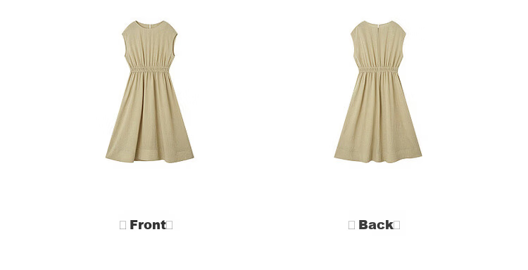 Demana [Elegance Companion] Summer Commuter Style Round Neck High Waist Cap Sleeve Lightweight Draped Mid-Length Women's Dress 17