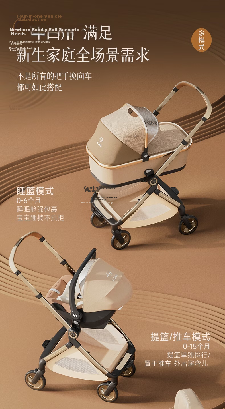Elittile Baby Stroller 0-3 Years Foldable Reclining Shock Absorption High Landscape EMU Pro Max Golden Amber 11