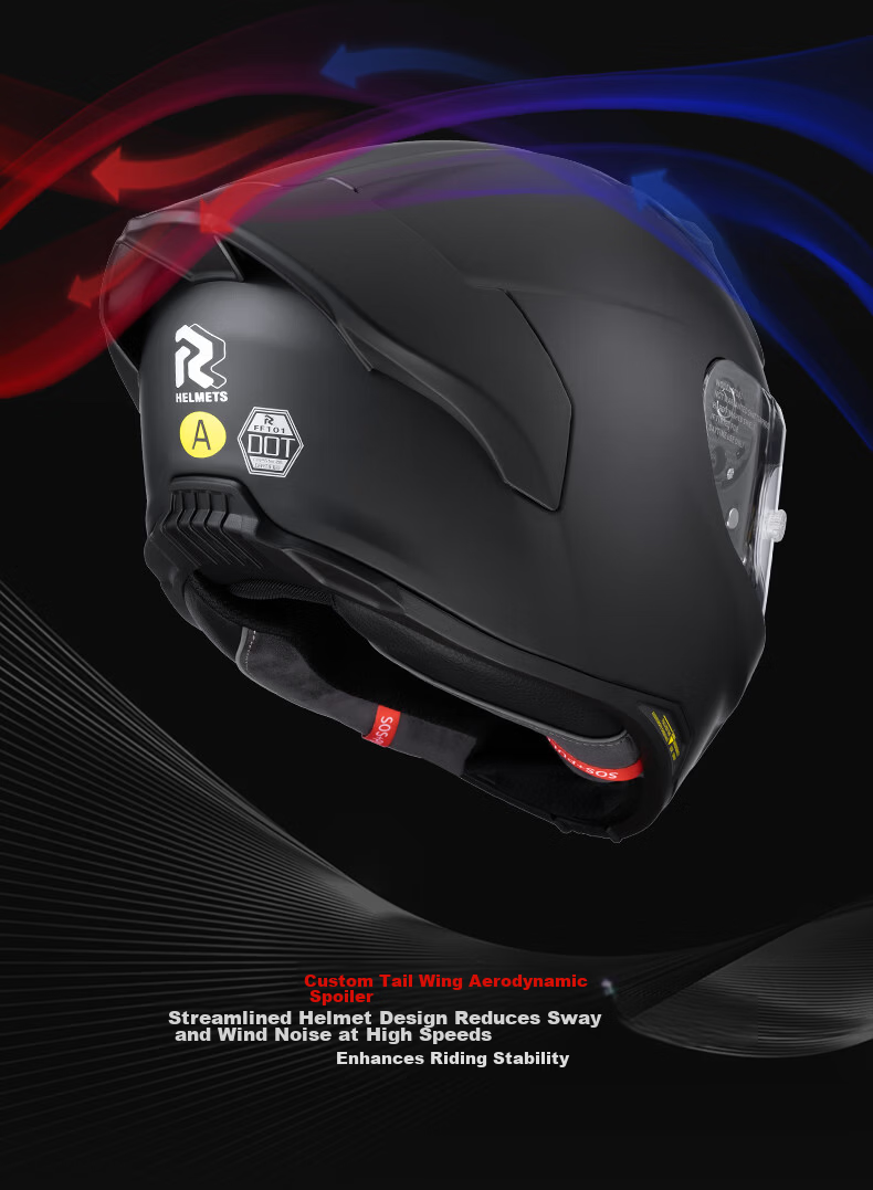 RR F01DOT/ECE Motorcycle Helmet Unisex Four Seasons Full Face Matte Black XL 8