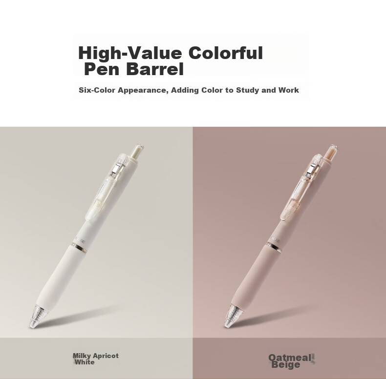 BAOKE PC1965 0.5mm Colorful Barrel Retractable Gel Pen Quick-Dry Student Office Black Ink Signature Pen Milk Apricot White 6pcs/Box Free Shipping 10