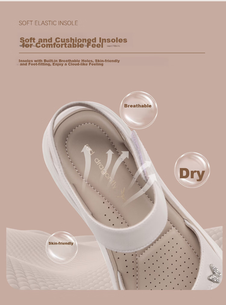 Red Dragonfly Women's Soft Sole Velcro Wear-Resistant Sandals Lightweight Non-Slip Flat Mom Shoes WTK265752 Off-White Size 37 6