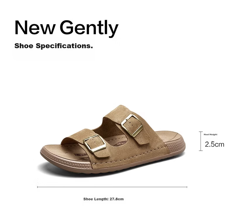 Eierkang Men's Soft Sole Double Buckle Boken Style Slippers Retro Casual Sandals 96290W Khaki Size 41 15