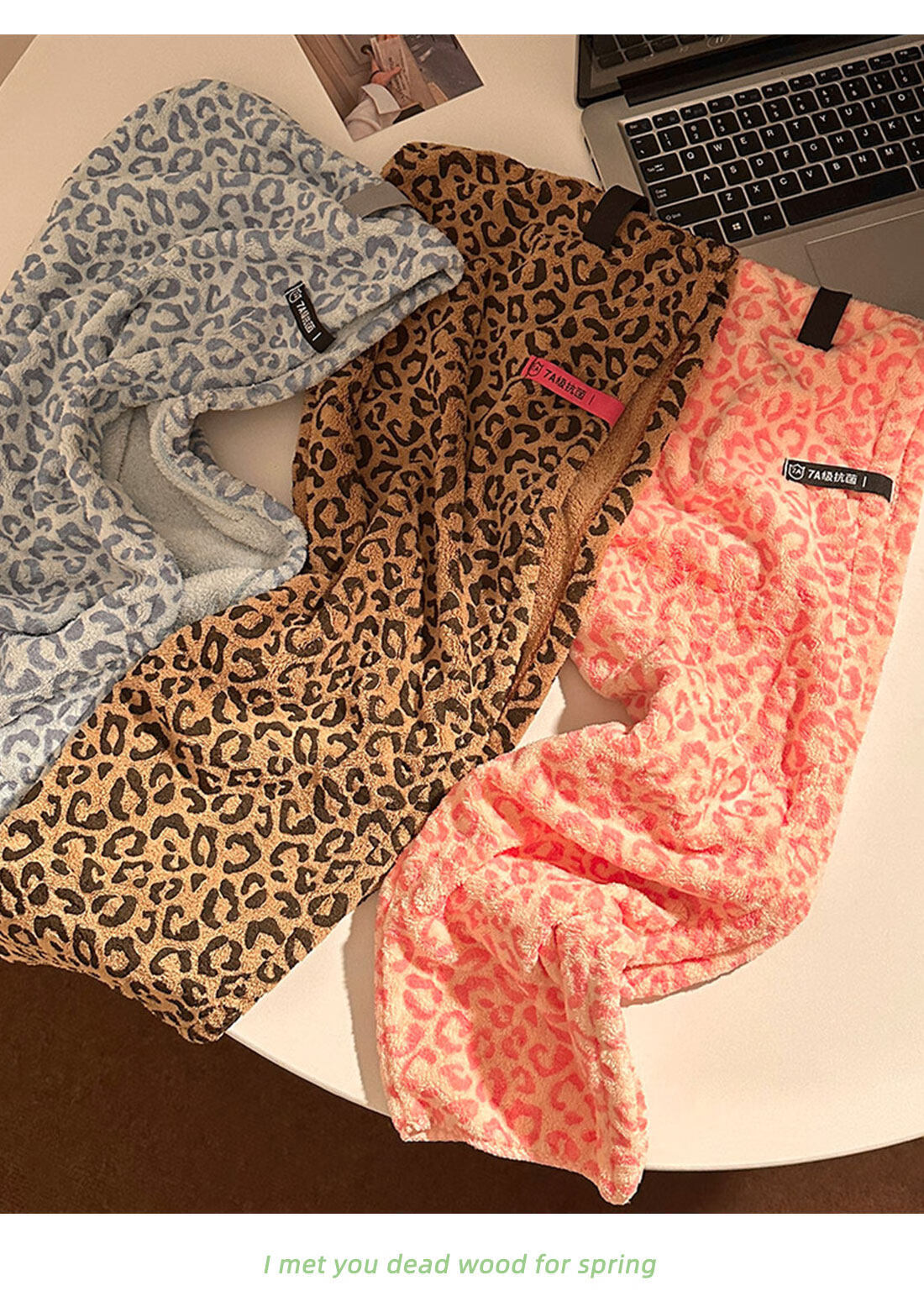 Fan Ye Leopard Print Coral Fleece Thickened Super Absorbent Hair Drying Towel Wrap Bath Cap for Women Adults Students 3