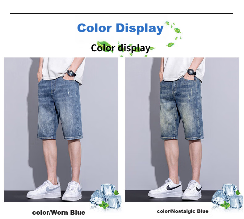 Pierre Cardin Men's Summer Lightweight Loose Straight-Leg Denim Shorts Casual Mid-Length Washed Blue 33 7