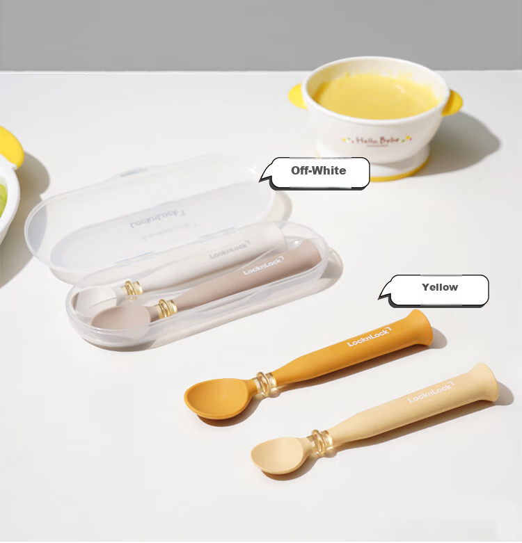 LOCK&LOCK Baby Silicone Feeding Spoon Self-Standing Water and Rice Cereal Spoon Yellow 2-Piece Set 10