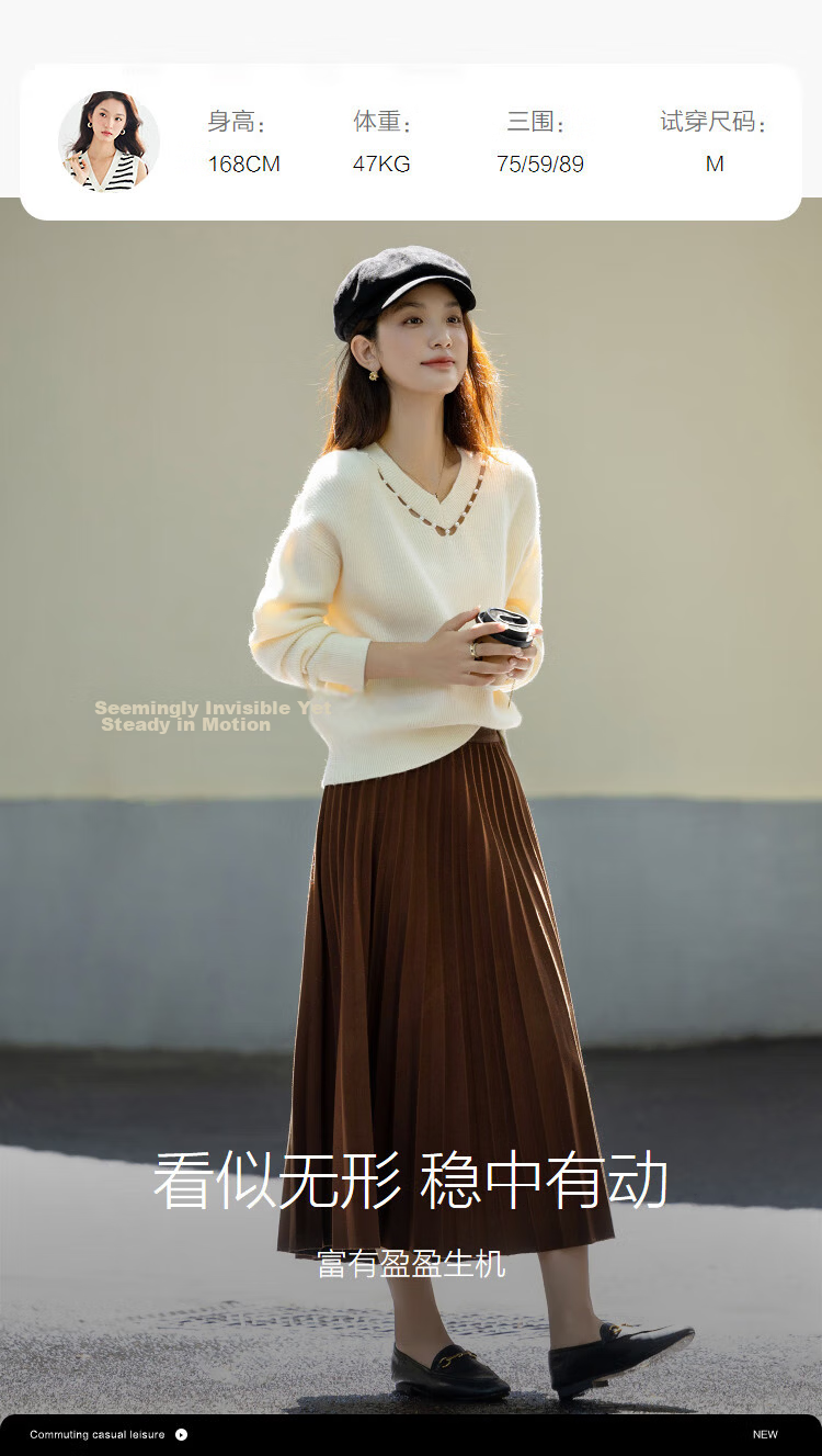 Demana [Lightwear Collection] Autumn Lady Style V-Neck Hollow Pearl Thread Drop Shoulder Slim Knit Sweater for Women 8