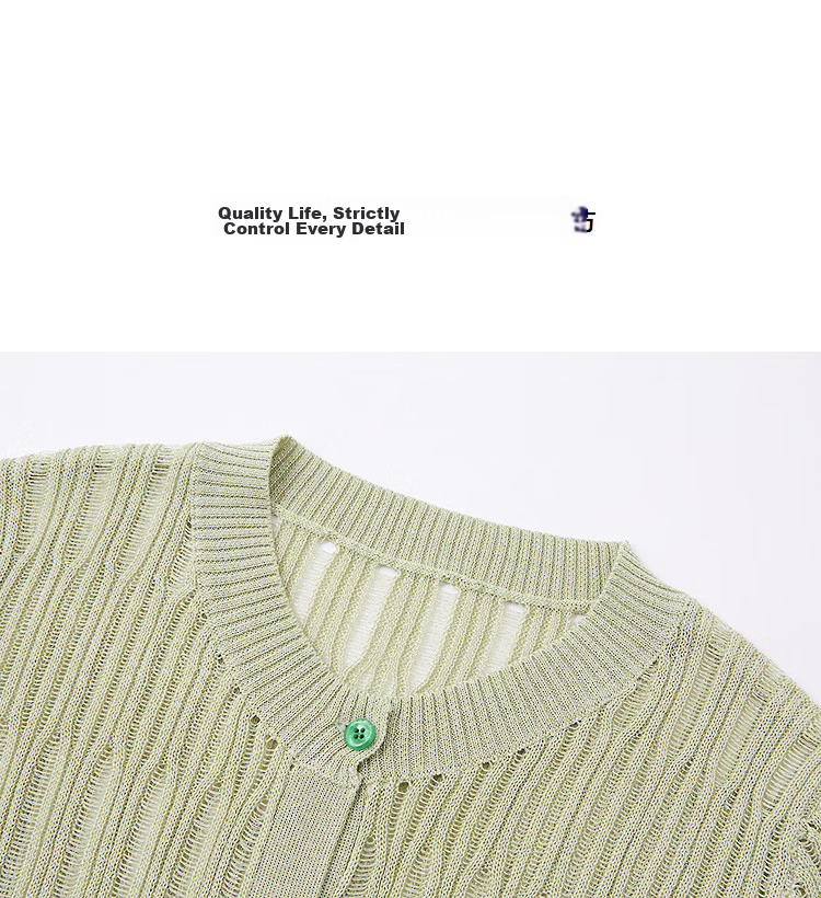 Demana Breathable Tencel Cardigan Spring Round Neck Hollow Out Color Block Soft Stretchy Women's Knit Sweater for Petite 15
