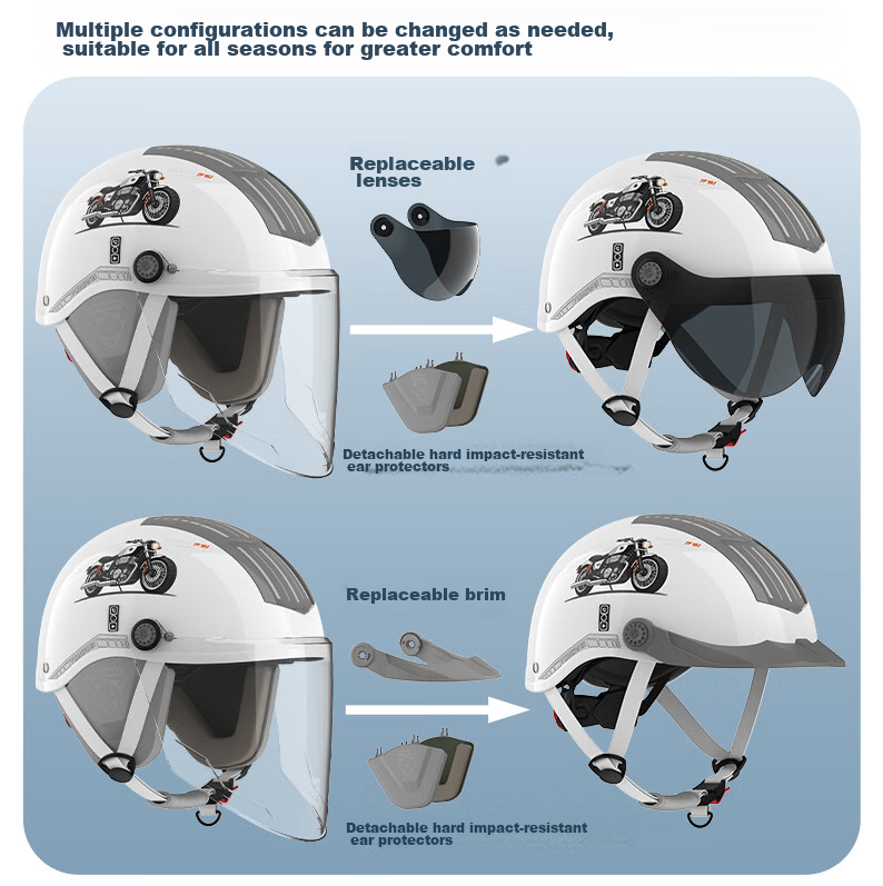 Yundianwei Electric Scooter Helmet, 3C Certified, Safety Helmet for Men And Women, Large Head Circumference, All-Season Motorcycle Half Helmet, Smart Bluetooth Tail Light Model, Carbon Gray Pattern, Extra-Large Size 14