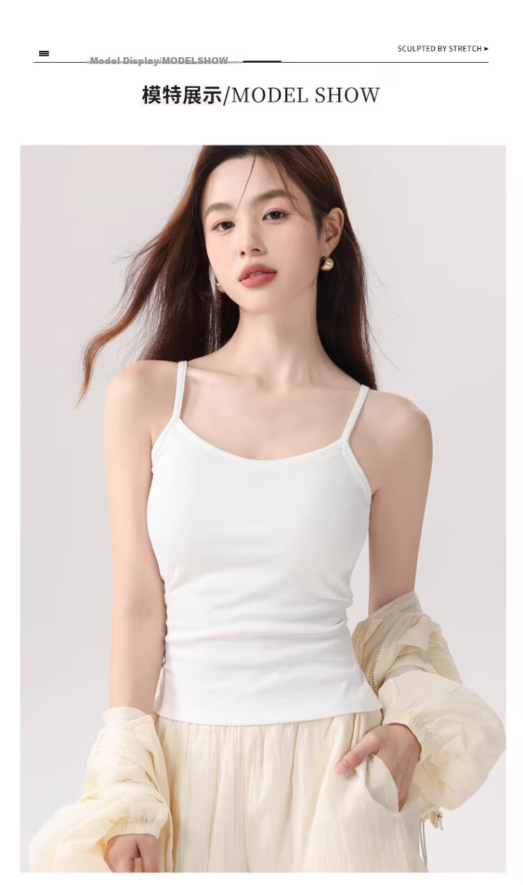 Caiyue Women's Padded Camisole Tank Top Spring Summer Thin Integrated Bra-Free Slim Fit Backless Base Layer Shirt 12