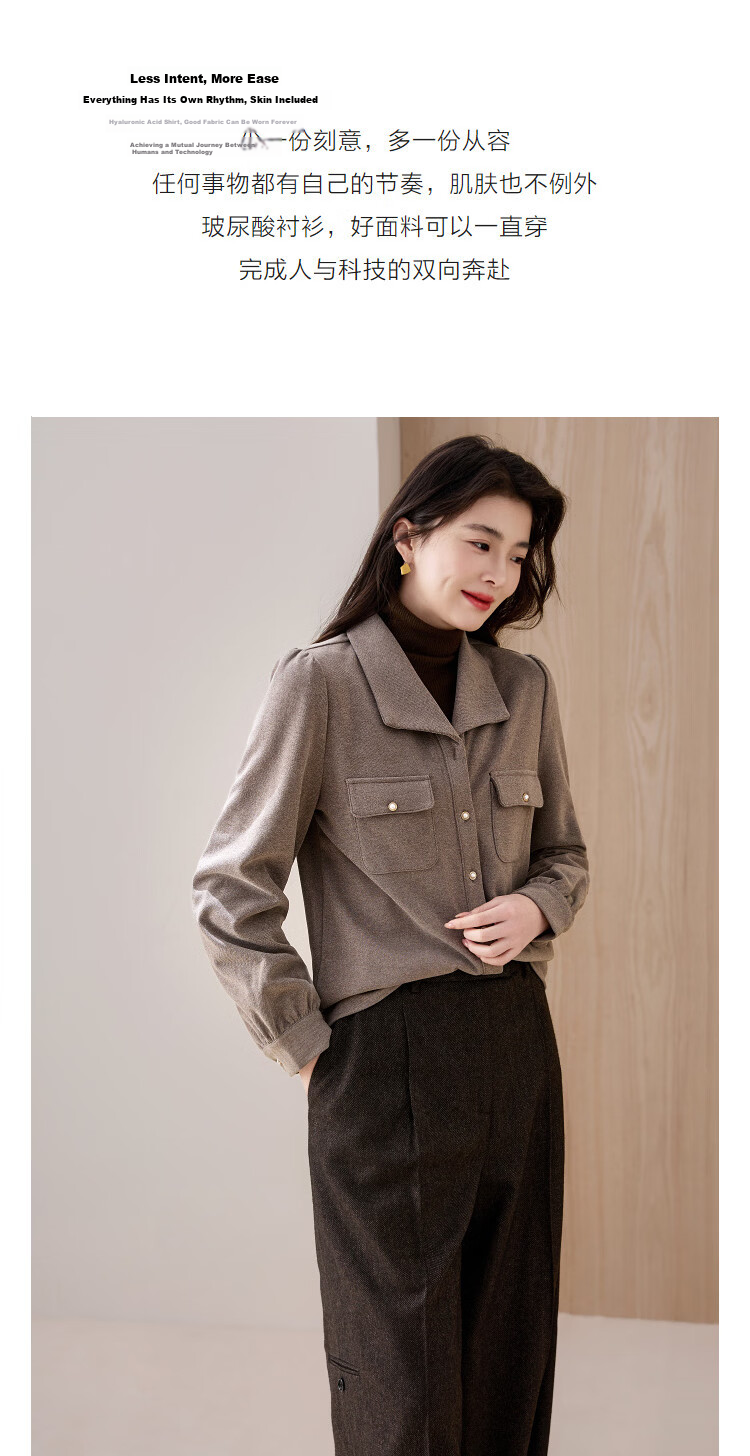 Demana Hyaluronic Acid Shirt Winter Elegant Commuter Lapel Flap Button Loose Small Size Women's Blouse 6