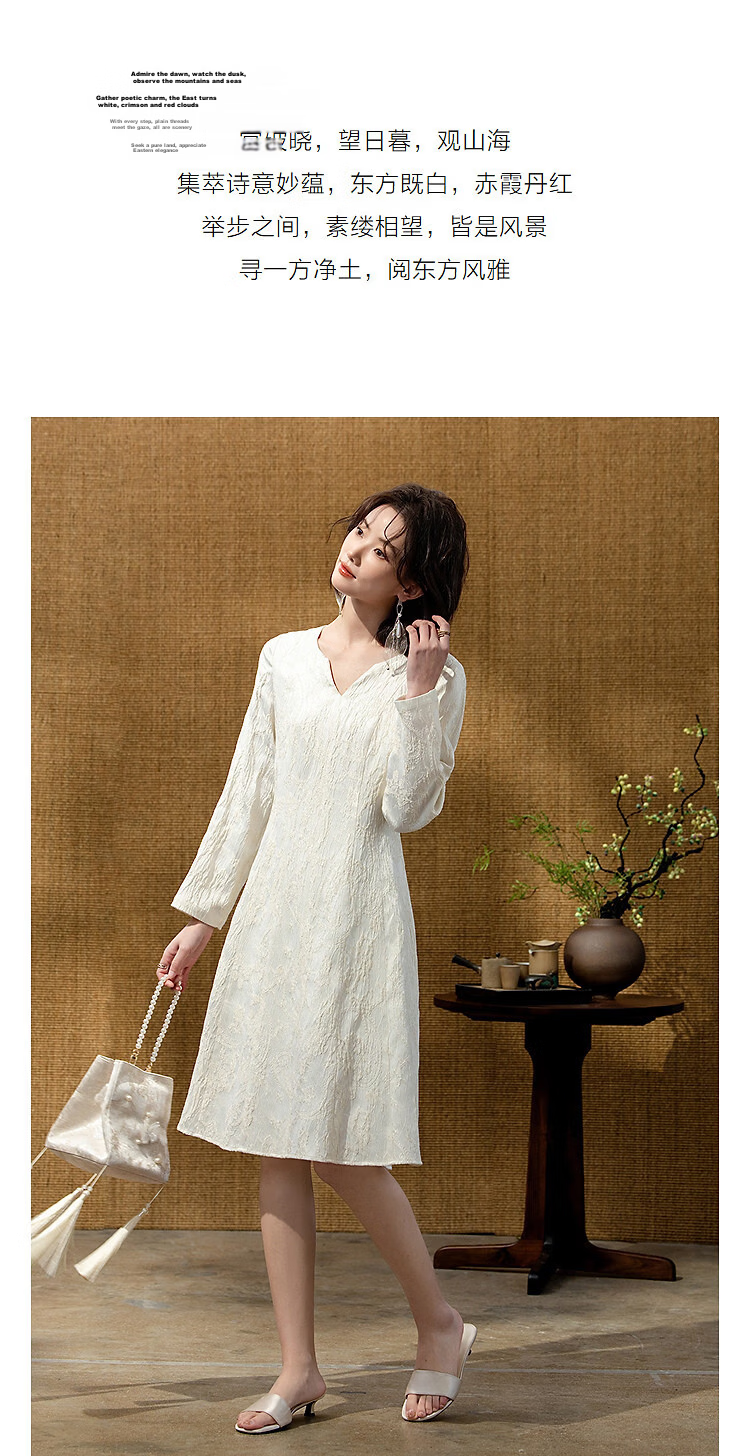 Demana "Moonlight Breeze" Spring National Style New Chinese Light Embossed Jacquard Waist-Cinching A-Line Slimming Women's Dress 6