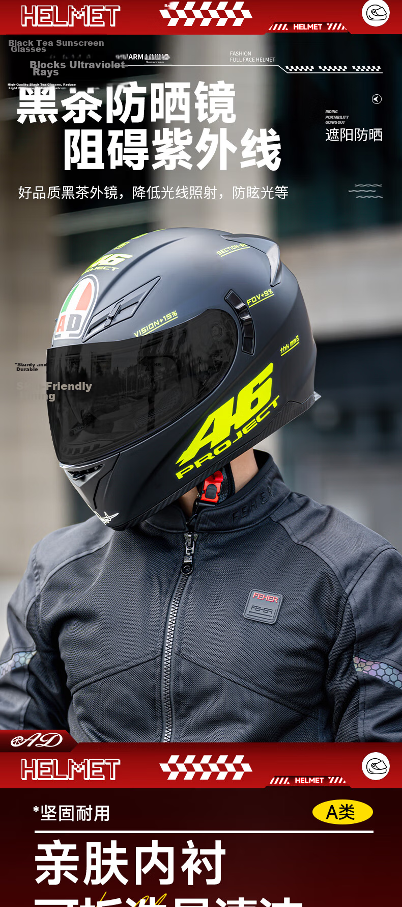 AD Motorcycle Helmet 3C Certified Unisex Winter Warm Anti-Fog Full Face DOT Standard New National Standard Class A Four-Season Electric Scooter Safety Helmet K3 Black Phantom 7