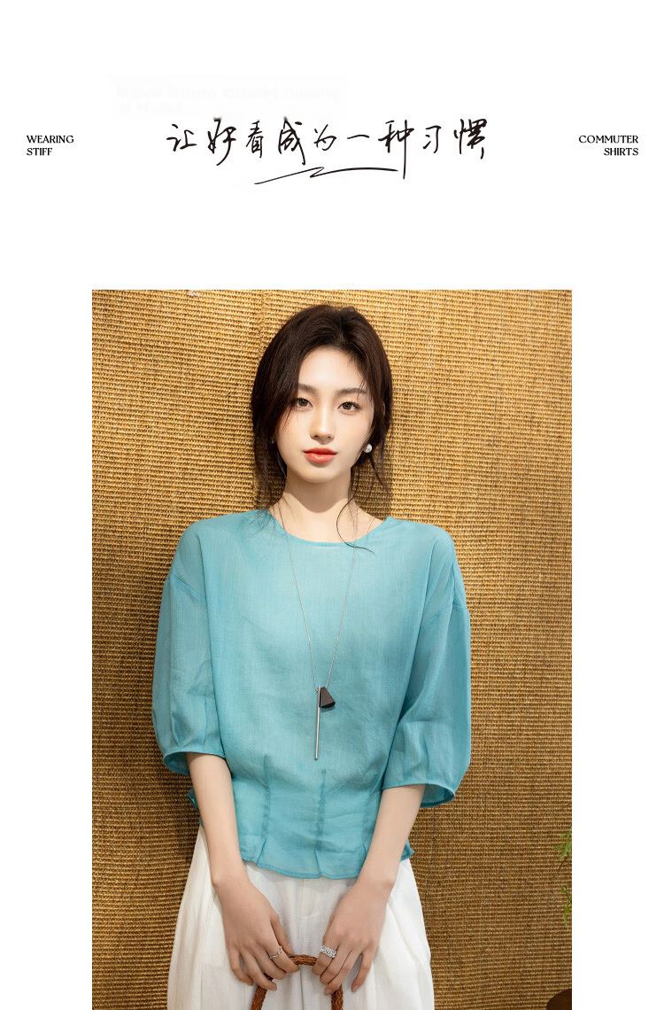 Demana [Ramie Lyocell Blend] Summer Elegant Round Neck Tie Loose Slimming Concealing Shirt for Women High-End Feel 13