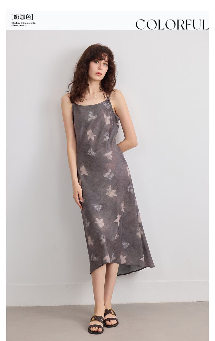 Demana Romantic Supreme Summer Elegant Floral A-Line Slim Lightweight Flowing Spaghetti Strap Mid-Length Dress for Women 1