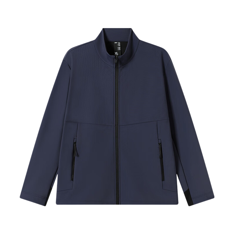 JD Original Windproof And Waterproof Soft Shell Men's Jacket, Autumn New Casual Sports Jacket with Fleece Lining And Stand Collar, Navy Blue, XL