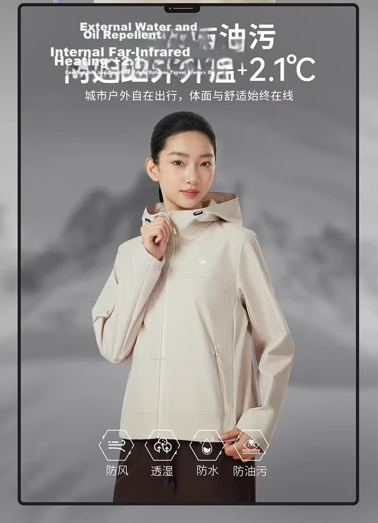 Camel [Three-Proof] Unisex Outdoor Softshell Jacket Women's Spring 2026 Windproof Water-Repellent Insulated Oil-Resistant 1
