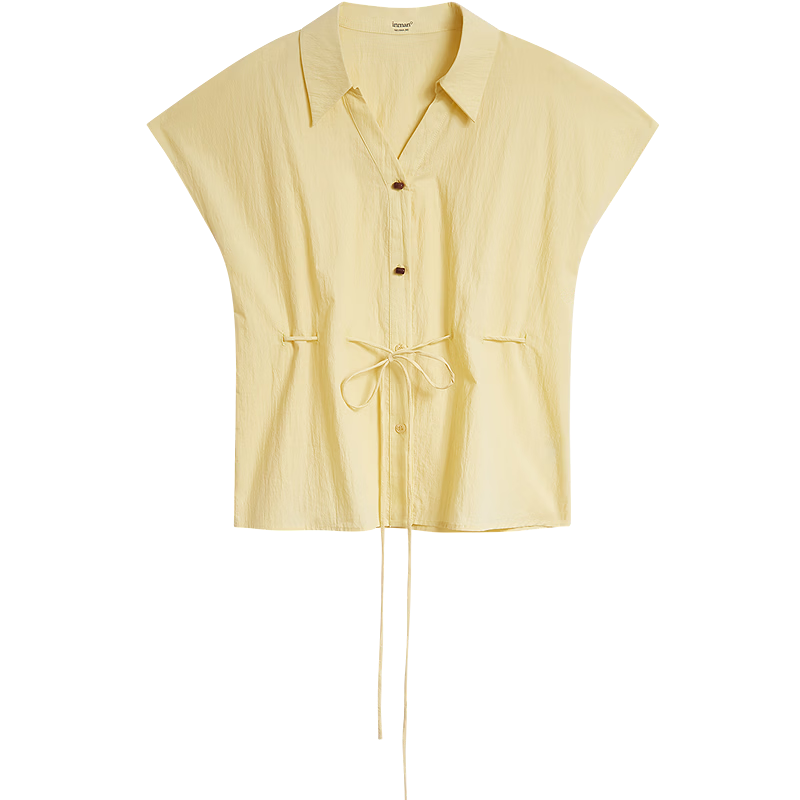 INMAN French Collar Drawstring Waist Sleeveless Shirt Yellow S Summer 2026 Women's New Slimming Sleeveless Top