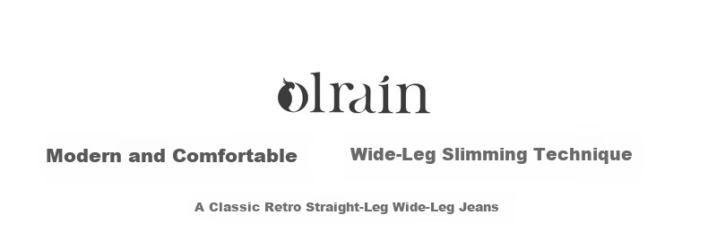Olrain Women's Blue Slim Straight Wide-Leg High-Waist Draped Jeans Summer Prussian Blue L 1