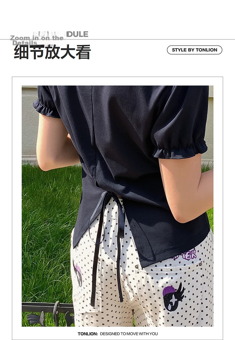TonLion [Cooling Technology] 2026 Summer Women's Tie-Back Short Sleeve T-Shirt Solid Color Casual Comfortable Premium Feel 3