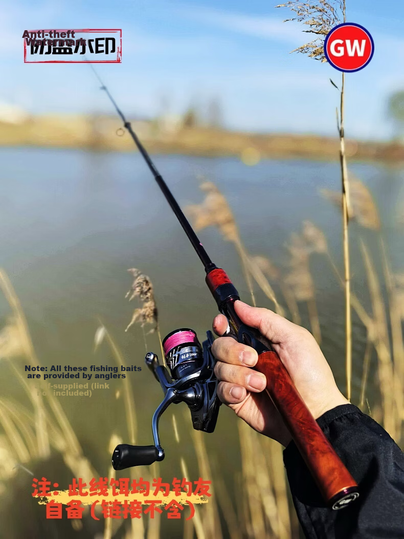 Guangwei Swordman Telescopic 26cm Mini Travel Portable Lure Rod Set with Cliff Cypress Wood Handle 1.5UL + Guangwei Fishing Reel 28
