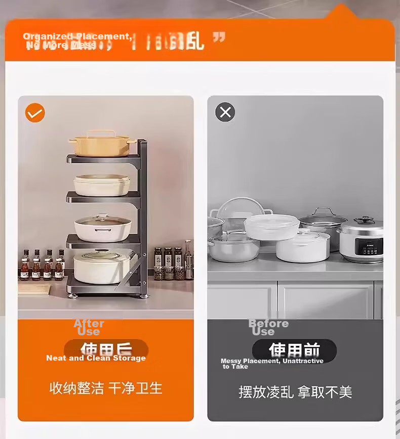 YOUQIN Kitchen Cookware Storage Rack Multi-layer Shelf Cabinet Under Sink Countertop Multifunctional Pot Rack 3