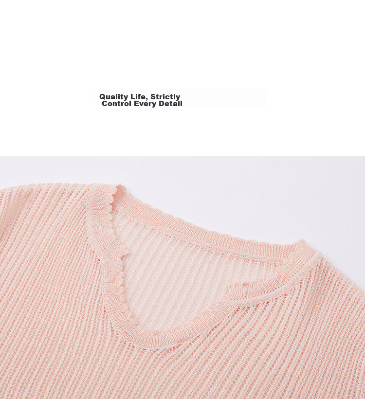 Demana [Breathable Tencel] Summer Elegant V-Neck Hollow Jacquard Slim Fit Short Sleeve Knit Top for Women Premium 15