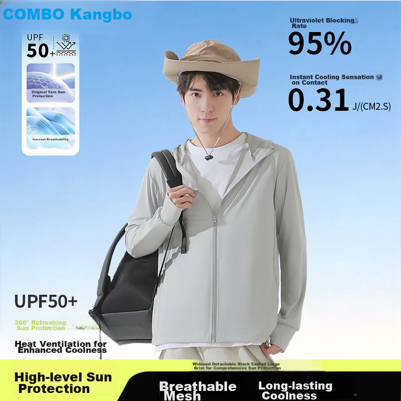 Combo Men's Summer Ice Silk Lightweight Quick-Dry UV Protection Skin Jacket Thin Sun Protection Fishing Coat