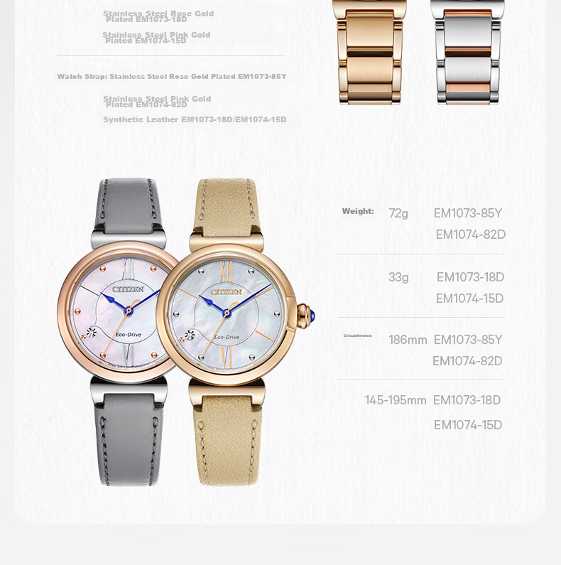 CITIZEN Women's Watch Japanese-Korean Style Small Bell Flower Eco-Drive Mother-of-Pearl Dial Steel Band Girlfriend Gift EM1073-85Y Gift Box Edition 7