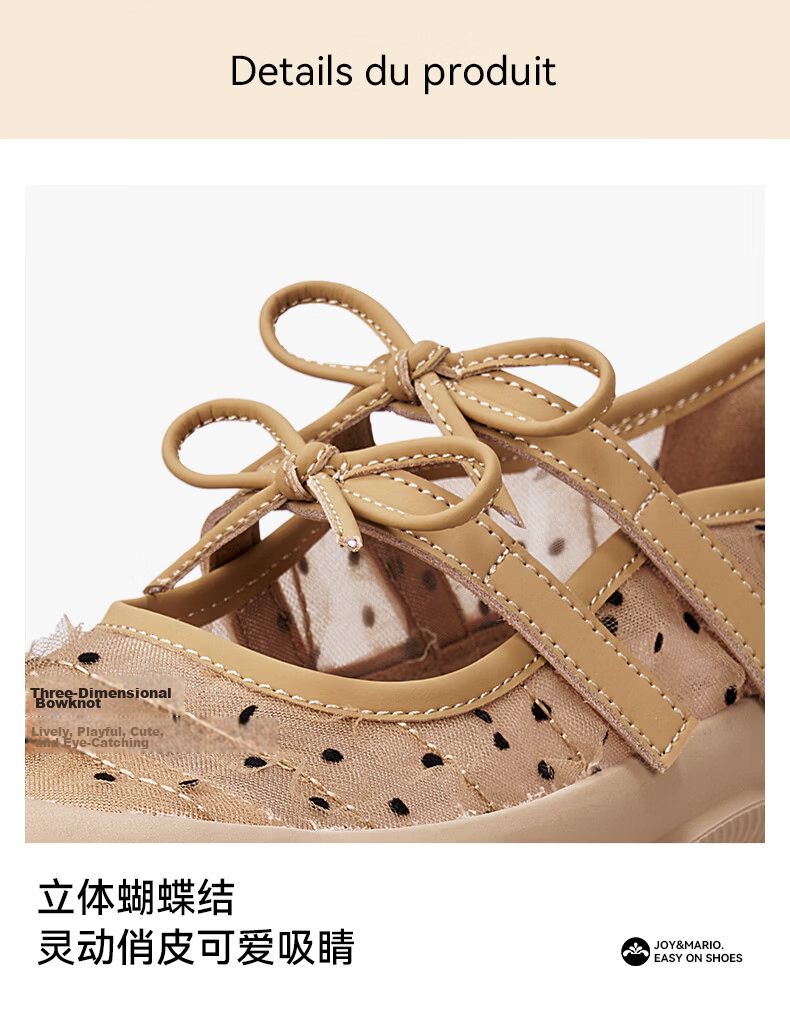 J&M Women's Summer New Loafers Bowknot Ballet Mary Jane Mesh Breathable Low-Cut Flats Apricot 36 23