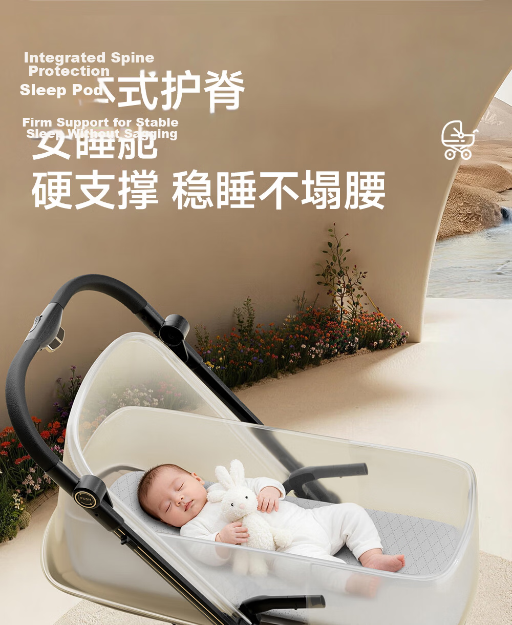 Welebao Baby Stroller Reversible Seat Recline 0-3 Years Lightweight Shockproof One-Key Folding High Landscape 14